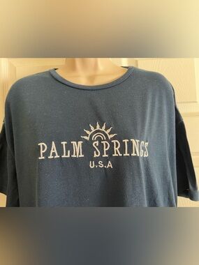SHEIN T-Shirt Navy Blue Palm Springs Embroidery Short Sleeves Round Neck Size M